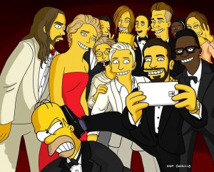 Parodie du Selfie le plus retweeté de l'histoire par les Simpson.